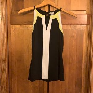 Worthington top.  Sleeveless, black, yellow and white.  SP